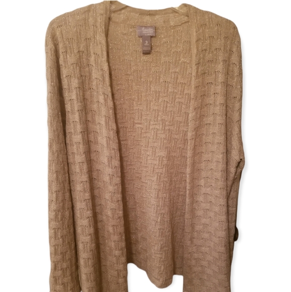 Chicos XL Travelers Collection Open Cardigan/Sweater Taupe  Metallic Gold - Picture 6 of 6